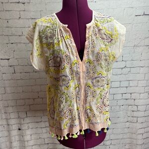 Ivy Jane size small light pink paisley shirt tassel detail top